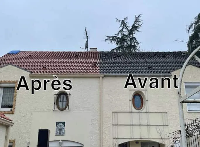 Résultat avant / après nettoyage de toiture dans le Loiret